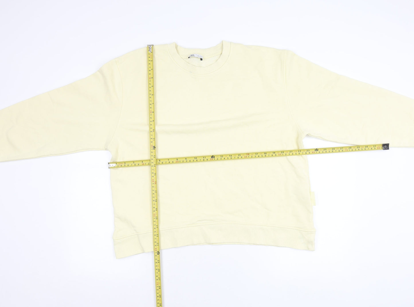 Zara Women Ivory Crew Neck Long Sleeve Pullover Sweatshirt Size L
