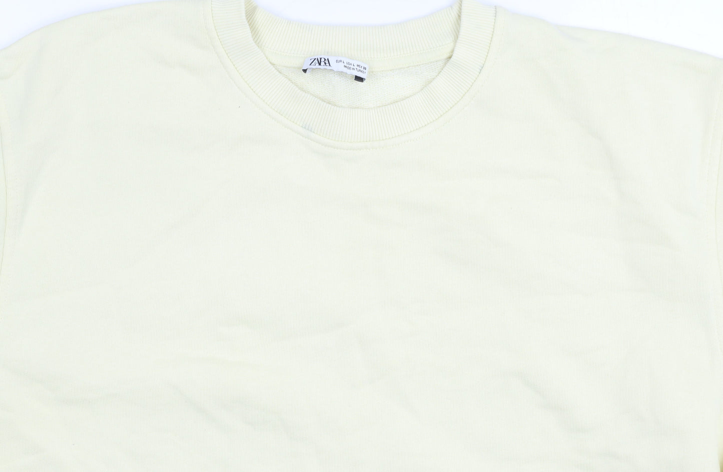 Zara Women Ivory Crew Neck Long Sleeve Pullover Sweatshirt Size L