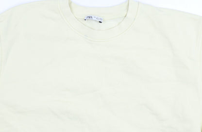 Zara Women Ivory Crew Neck Long Sleeve Pullover Sweatshirt Size L