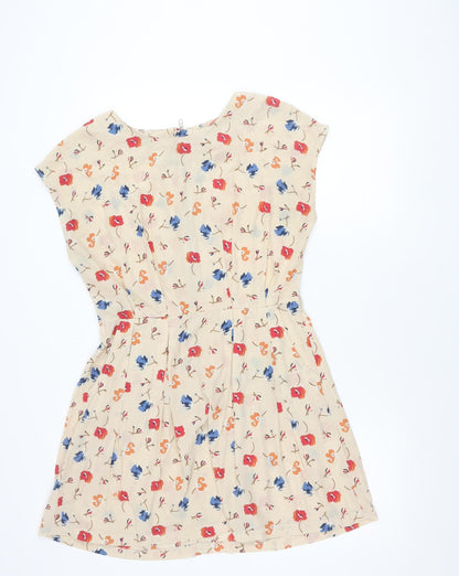 Glamorous Women’s Beige Floral A-Line Short Sleeveless Dress Size 12