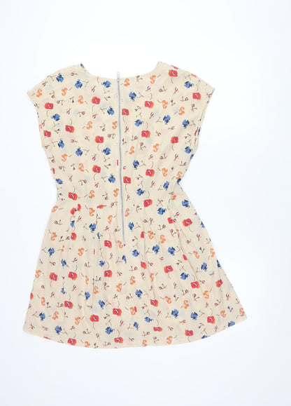 Glamorous Women’s Beige Floral A-Line Short Sleeveless Dress Size 12