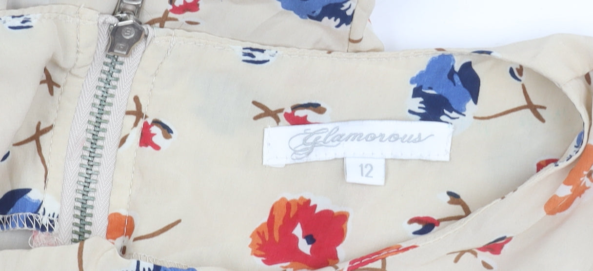 Glamorous Women’s Beige Floral A-Line Short Sleeveless Dress Size 12