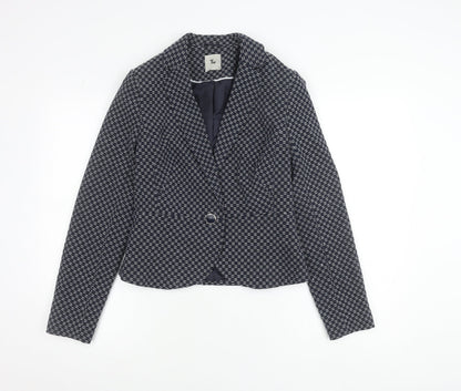 Tu Women’s Blue Geometric Blazer Size 8 Single Breasted Jacket