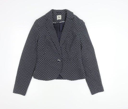 Tu Women’s Blue Geometric Blazer Size 8 Single Breasted Jacket
