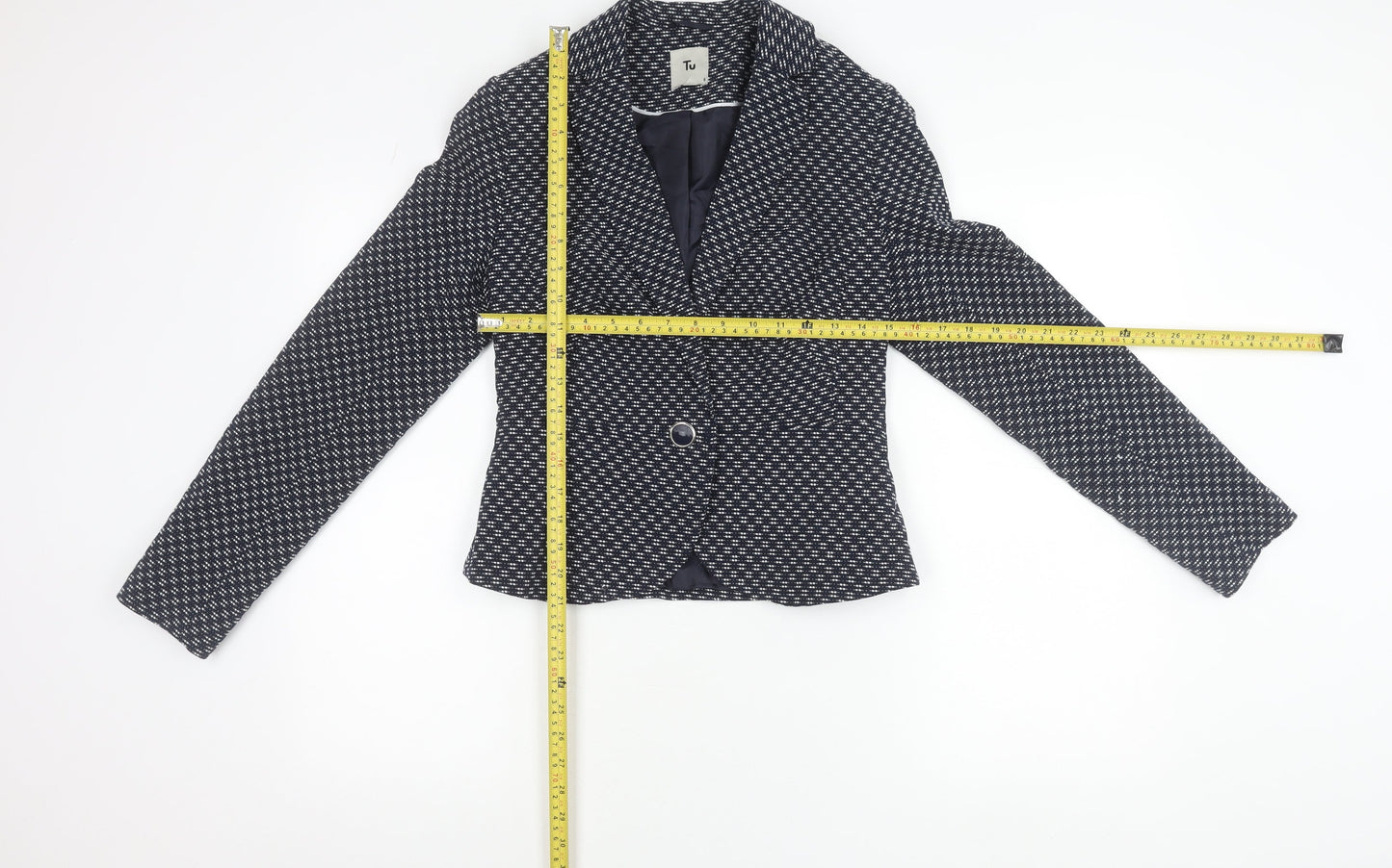 Tu Women’s Blue Geometric Blazer Size 8 Single Breasted Jacket