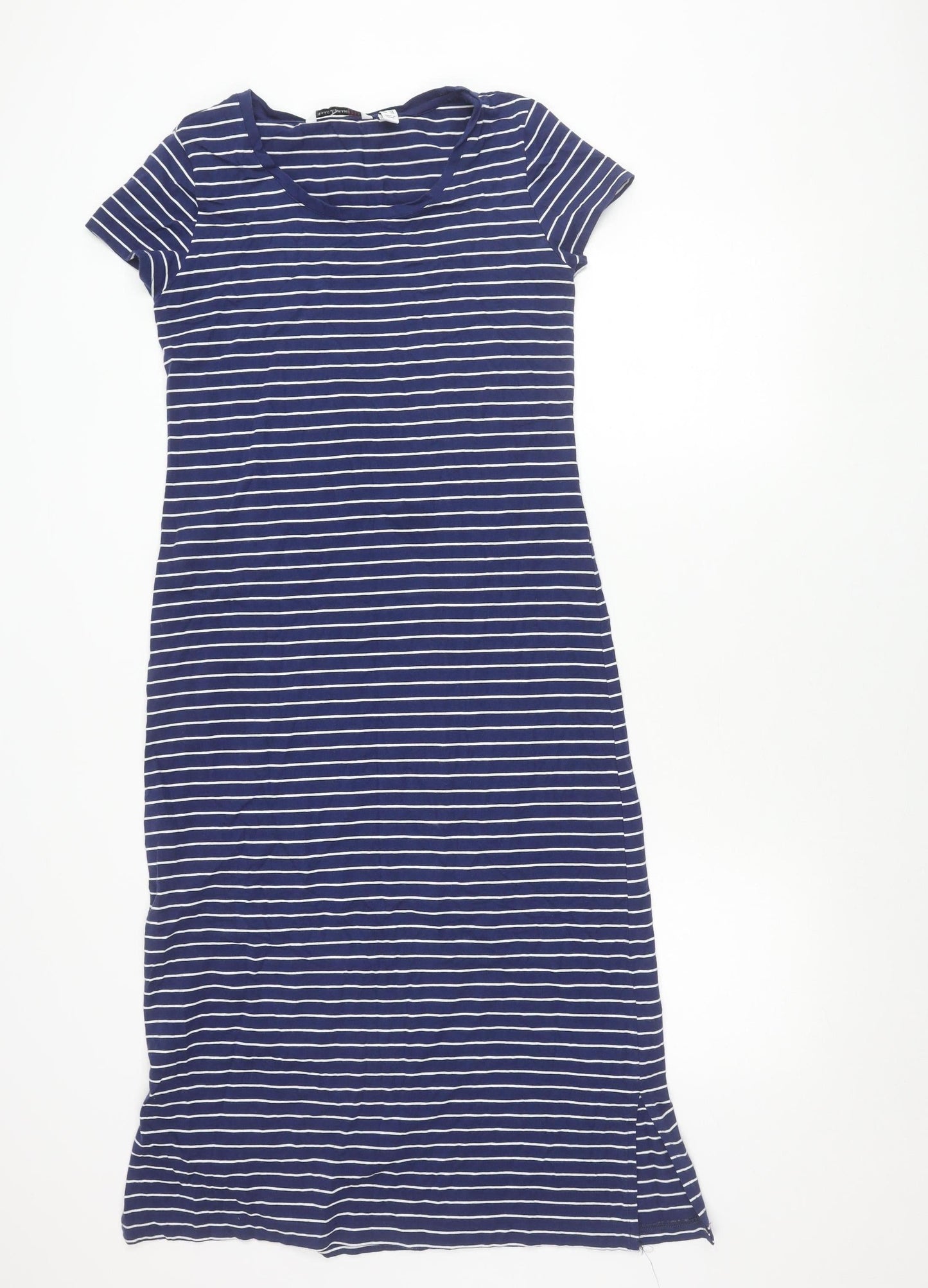 Isaac Mizrahi Live Women Blue XS Striped T-Shirt Dress Short Sleeve