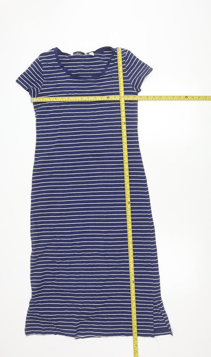 Isaac Mizrahi Live Women Blue XS Striped T-Shirt Dress Short Sleeve