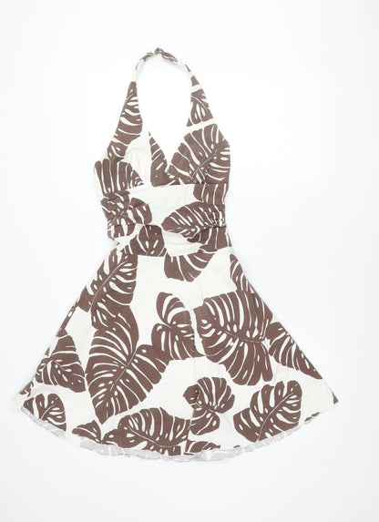 Ruby Rox Women’s Brown White Halter Short Dress Size 8 Cotton