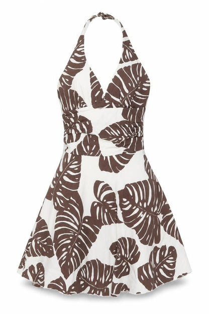 Ruby Rox Women’s Brown White Halter Short Dress Size 8 Cotton