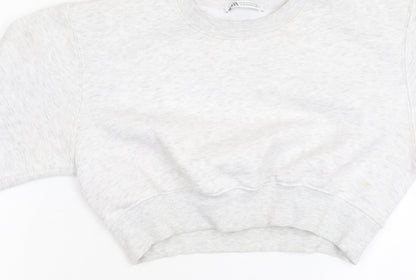 Zara Women Grey Cotton Blend Pullover Sweatshirt Size S