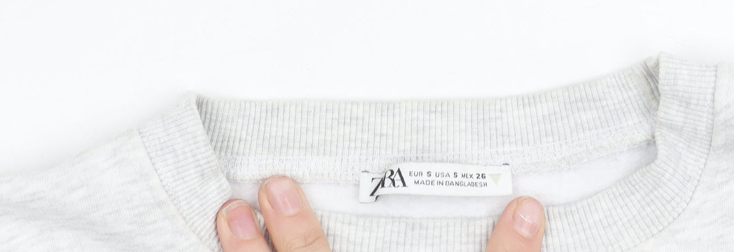 Zara Women Grey Cotton Blend Pullover Sweatshirt Size S