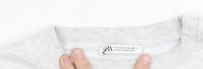 Zara Women Grey Cotton Blend Pullover Sweatshirt Size S