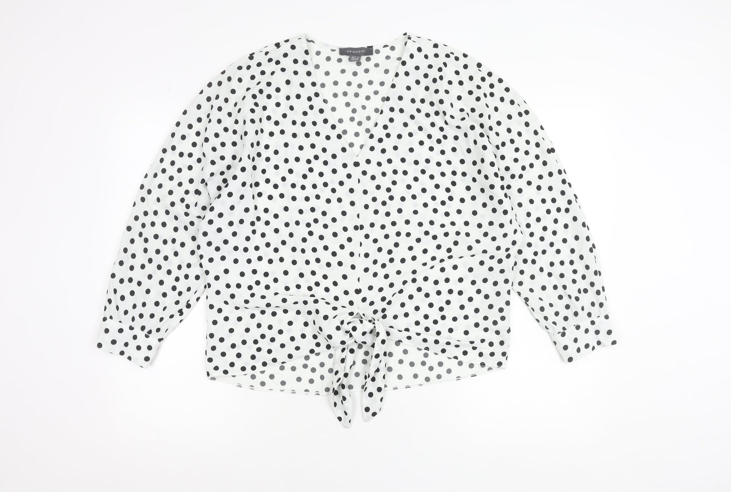 Primark Women’s White Polka Dot Wrap Blouse Size 10 Long Sleeve