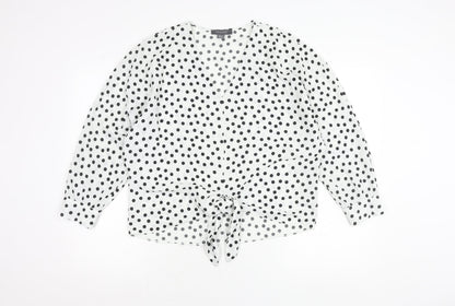 Primark Women’s White Polka Dot Wrap Blouse Size 10 Long Sleeve