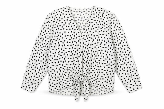 Primark Women’s White Polka Dot Wrap Blouse Size 10 Long Sleeve