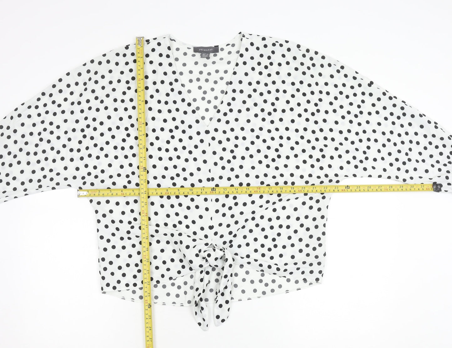 Primark Women’s White Polka Dot Wrap Blouse Size 10 Long Sleeve