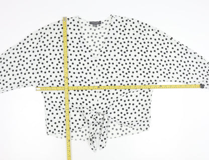 Primark Women’s White Polka Dot Wrap Blouse Size 10 Long Sleeve