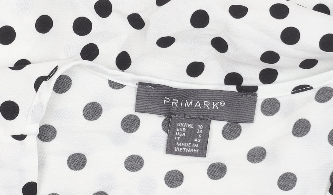 Primark Women’s White Polka Dot Wrap Blouse Size 10 Long Sleeve