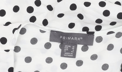 Primark Women’s White Polka Dot Wrap Blouse Size 10 Long Sleeve