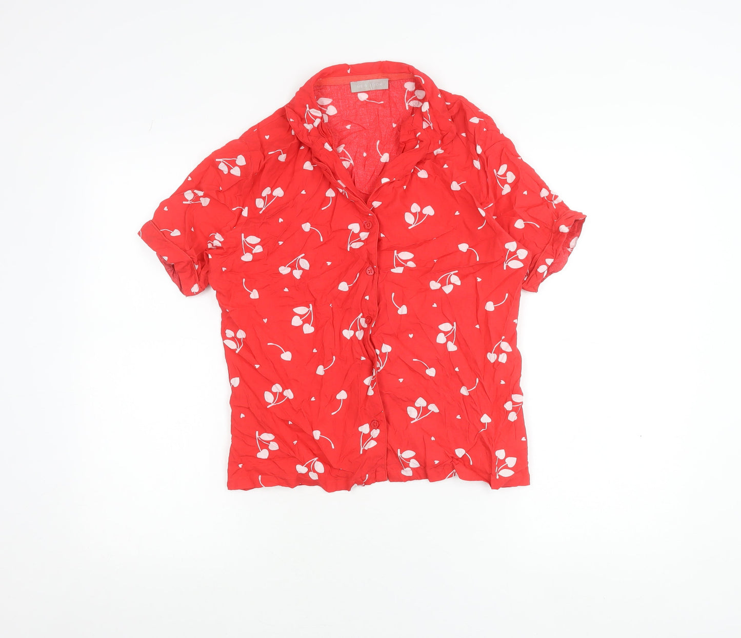 New Look Womens Red Floral Collared Pyjama Shirt Top Size 8