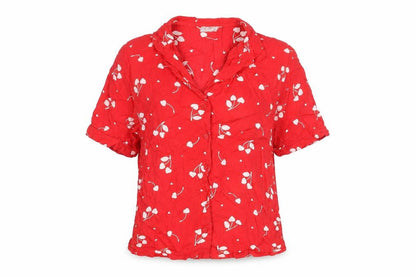 New Look Womens Red Floral Collared Pyjama Shirt Top Size 8