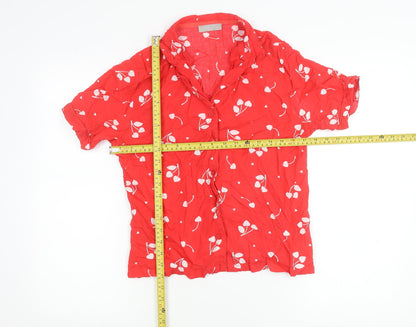 New Look Womens Red Floral Collared Pyjama Shirt Top Size 8