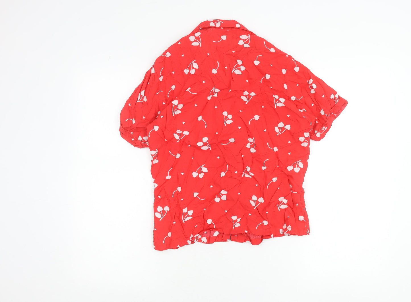 New Look Womens Red Floral Collared Pyjama Shirt Top Size 8