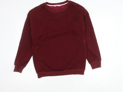 Smallshow Womens Red Crew Neck Pullover Jumper M Long Sleeve Pockets