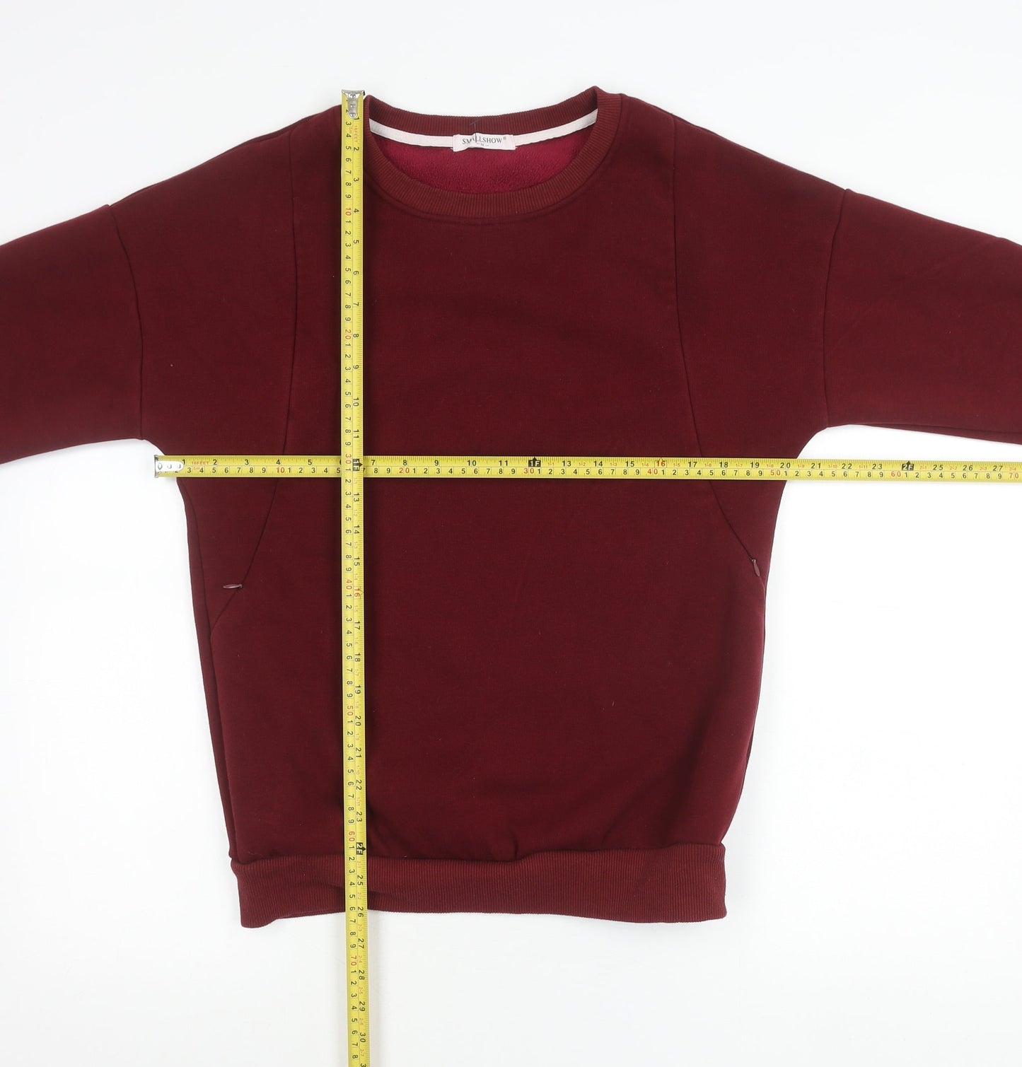 Smallshow Womens Red Crew Neck Pullover Jumper M Long Sleeve Pockets
