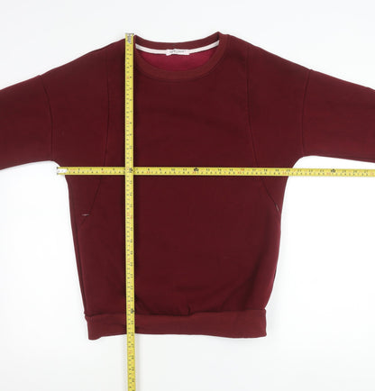 Smallshow Womens Red Crew Neck Pullover Jumper M Long Sleeve Pockets