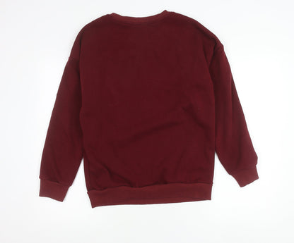 Smallshow Womens Red Crew Neck Pullover Jumper M Long Sleeve Pockets