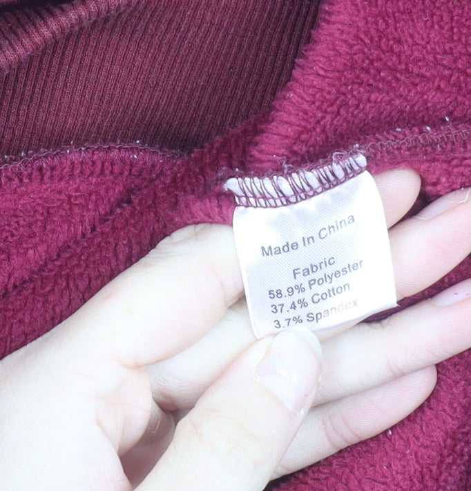 Smallshow Womens Red Crew Neck Pullover Jumper M Long Sleeve Pockets
