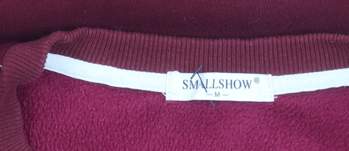 Smallshow Womens Red Crew Neck Pullover Jumper M Long Sleeve Pockets
