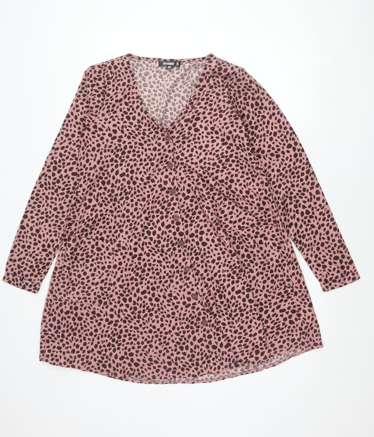 Additional front view of Missguided Women’s Pink Leopard Print Shift Mini Dress UK 6