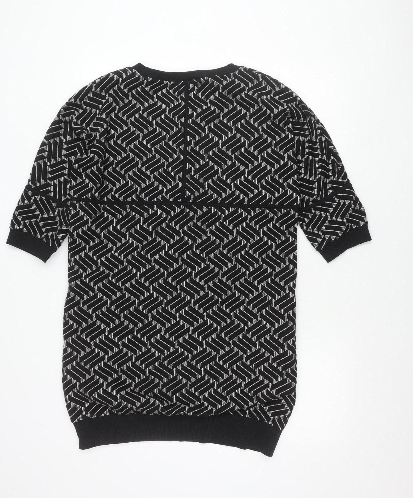Soon Womens Black Geometric Pullover Jumper Size 14 Crew Neck
