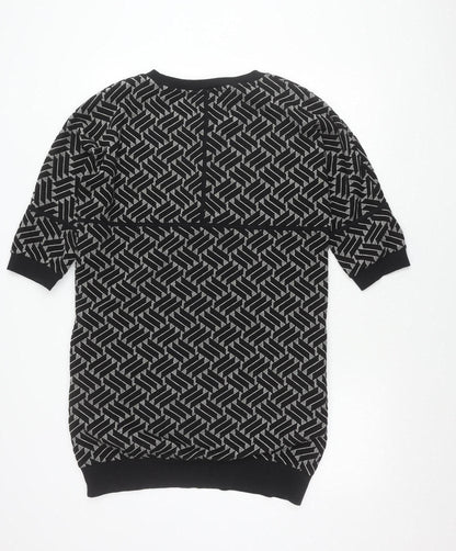 Soon Womens Black Geometric Pullover Jumper Size 14 Crew Neck