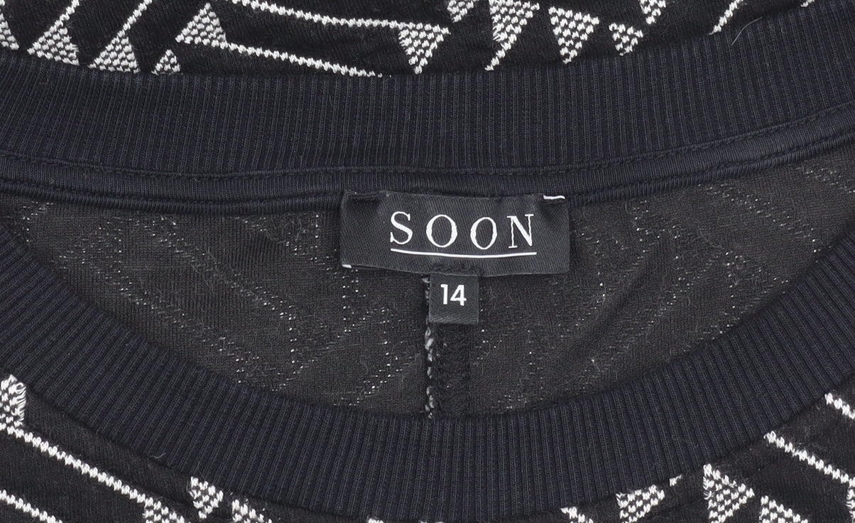 Soon Womens Black Geometric Pullover Jumper Size 14 Crew Neck