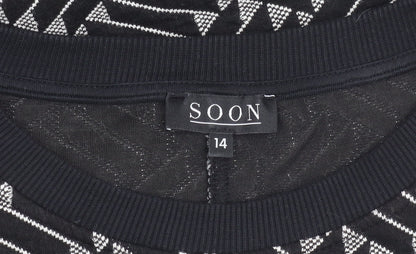 Soon Womens Black Geometric Pullover Jumper Size 14 Crew Neck