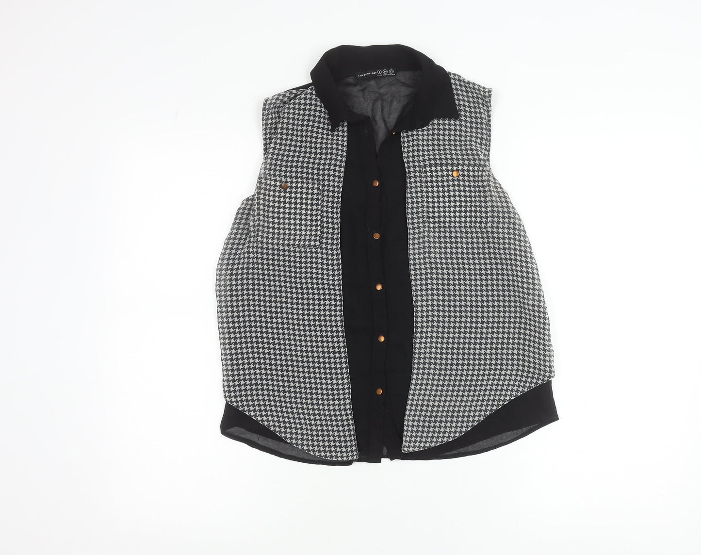 Atmosphere Womens Black Houndstooth Button Up Sleeveless Shirt Size 6