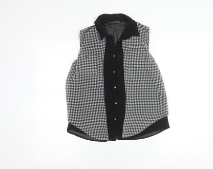 Atmosphere Womens Black Houndstooth Button Up Sleeveless Shirt Size 6