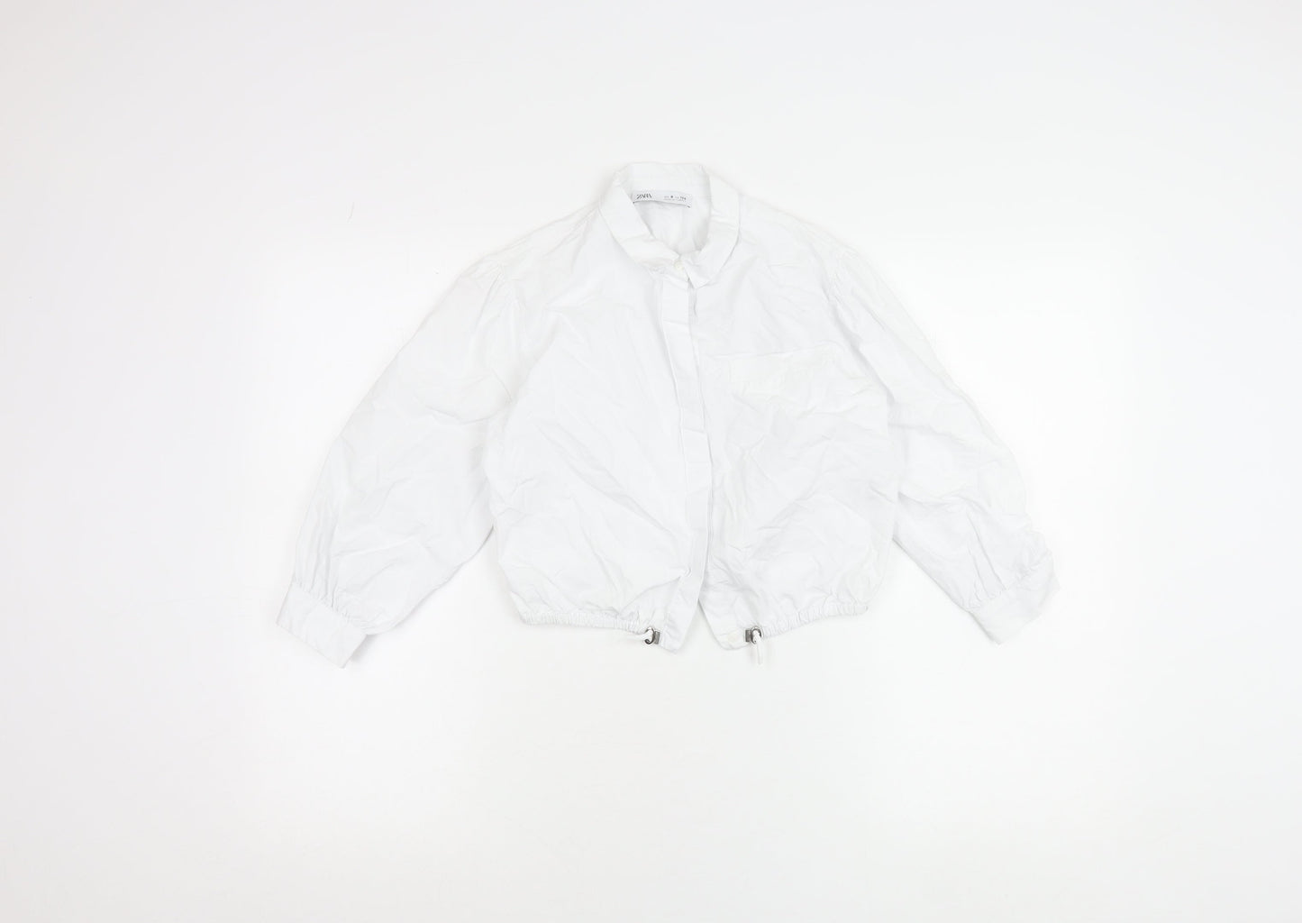 Zara Girls White Cotton Collared Button-Up Shirt 8 Years Long Sleeve