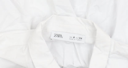 Zara Girls White Cotton Collared Button-Up Shirt 8 Years Long Sleeve