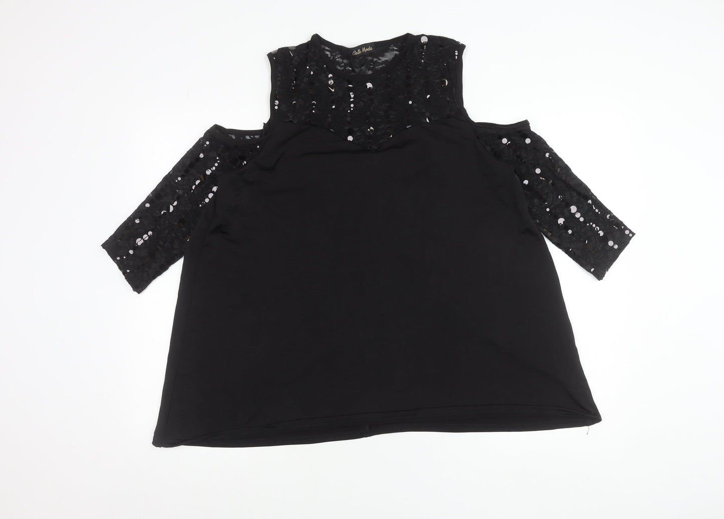 Bella Moda Women’s Black Plus Size 16 Tunic Blouse Sequin Lace 3/4 Sleeve