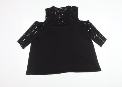 Bella Moda Women’s Black Plus Size 16 Tunic Blouse Sequin Lace 3/4 Sleeve