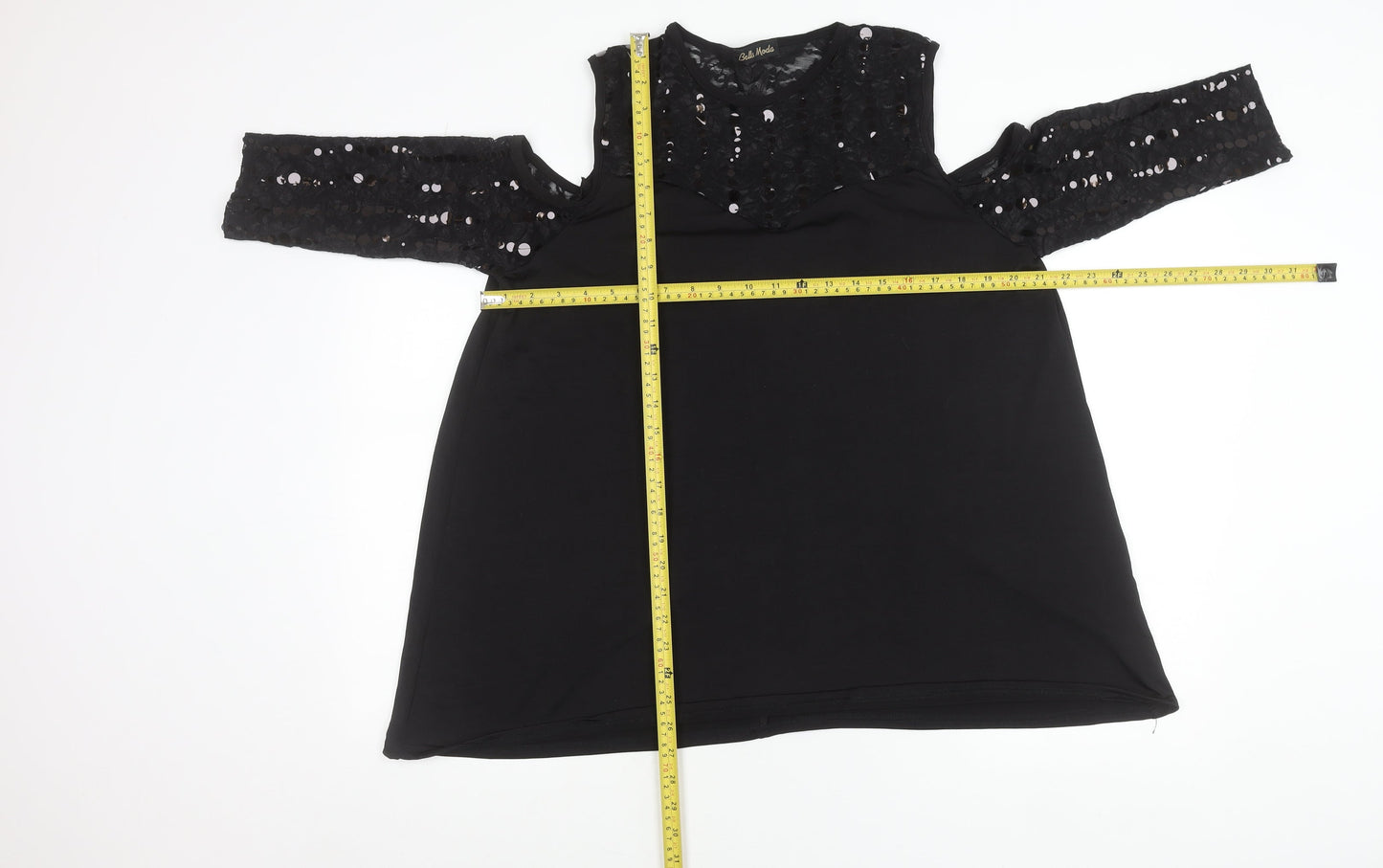 Bella Moda Women’s Black Plus Size 16 Tunic Blouse Sequin Lace 3/4 Sleeve