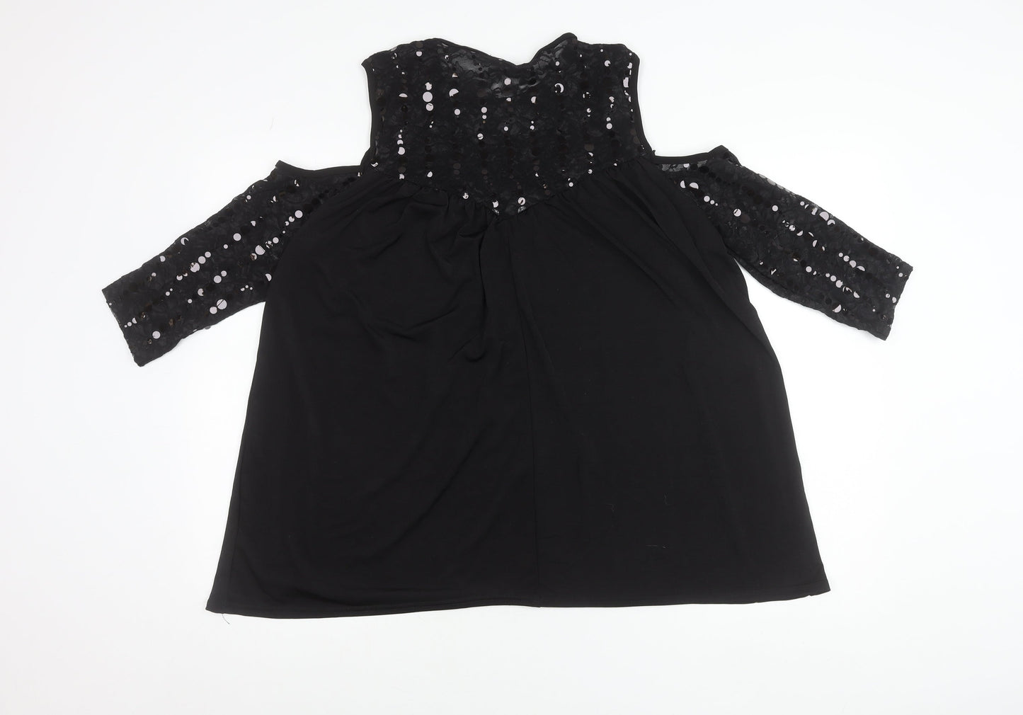 Bella Moda Women’s Black Plus Size 16 Tunic Blouse Sequin Lace 3/4 Sleeve