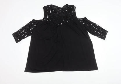 Bella Moda Women’s Black Plus Size 16 Tunic Blouse Sequin Lace 3/4 Sleeve