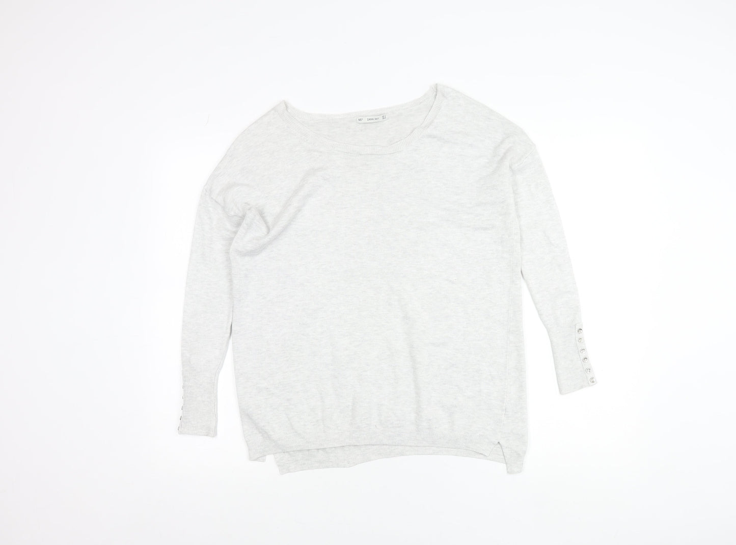 Zara Women Grey Knit Pullover Jumper Small Boat Neck Long Sleeve