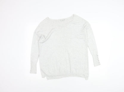 Zara Women Grey Knit Pullover Jumper Small Boat Neck Long Sleeve