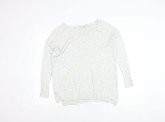 Zara Women Grey Knit Pullover Jumper Small Boat Neck Long Sleeve